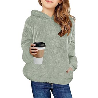 Arshiner Girls Fuzzy Fleece Hoodies Casual Sweatshirt Sherpa Pullover with Kangaroo Pockets