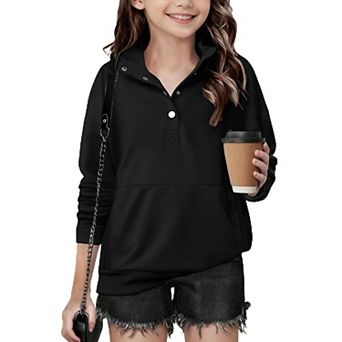 Arshiner Girls Sweatshirt Casual Lightweight Pullover Sweatshirts Long Sleeve Button Tops Fall