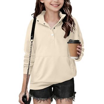 Arshiner Girls Sweatshirt Casual Lightweight Pullover Sweatshirts Long Sleeve Button Tops Fall