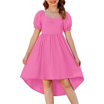 Arshiner Girls Summer Dress Puff Sleeve High Low Swing Off Shoulder Formal Dresses With Pocket