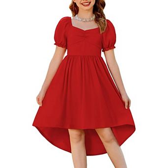 Arshiner Girls Summer Dress Puff Sleeve High Low Swing Off Shoulder Formal Dresses With Pocket