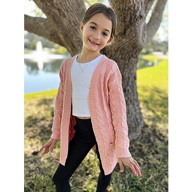 Arshiner Girls Long Sleeve Solid Chunky Open Front Cardigan Coat with Pockets