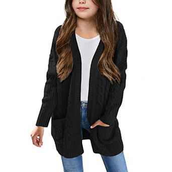 Arshiner Girls Long Sleeve Solid Chunky Open Front Cardigan Coat with Pockets