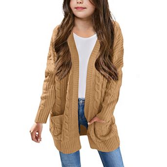 Arshiner Girls Long Sleeve Solid Chunky Open Front Cardigan Coat with Pockets