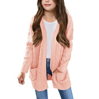 Arshiner Girls Long Sleeve Solid Chunky Open Front Cardigan Coat with Pockets