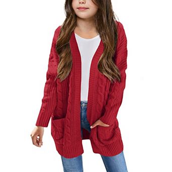 Arshiner Girls Long Sleeve Solid Chunky Open Front Cardigan Coat with Pockets
