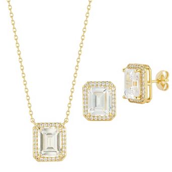 Everyday by Sunkissed Cubic Zirconia Emerald Cut & Round Pendant Necklace & Stud Earring Set