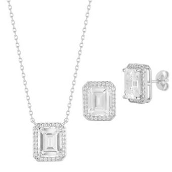 Everyday by Sunkissed Cubic Zirconia Emerald Cut & Round Pendant Necklace & Stud Earring Set