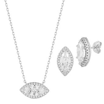 Everyday by Sunkissed Cubic Zirconia Marquise & Round Halo Pendant Necklace & Stud Earring Set