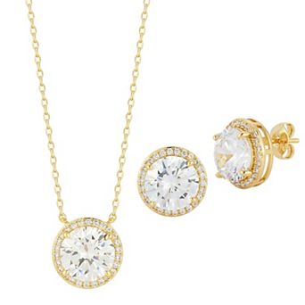 Everyday by Sunkissed Round Cubic Zirconia Pave & Prong Pendant Necklace & Stud Earring Set