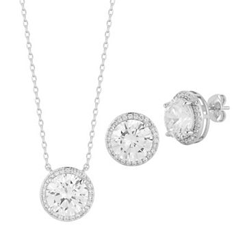 Everyday by Sunkissed Round Cubic Zirconia Pave & Prong Pendant Necklace & Stud Earring Set