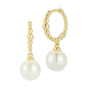 Everyday by Sunkissed Simulated Pearl Round Charm Beaded Hoop Earrings