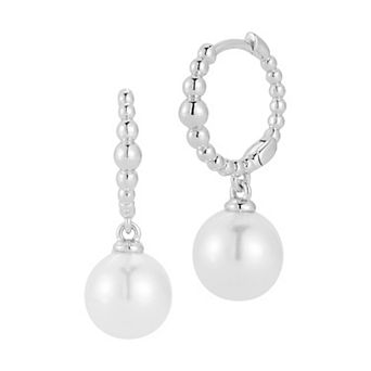 Everyday by Sunkissed Simulated Pearl Round Charm Beaded Hoop Earrings