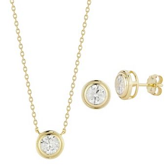 Everyday by Sunkissed Cubic Zirconia Solitaire Fluted Bezel Pendant Necklace & Stud Earring Set