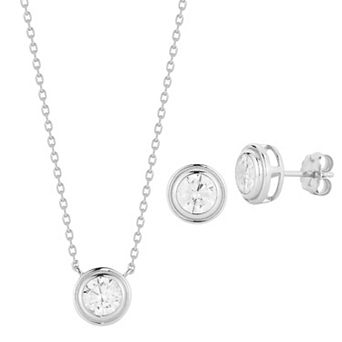 Everyday by Sunkissed Cubic Zirconia Solitaire Fluted Bezel Pendant Necklace & Stud Earring Set