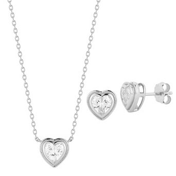 Everyday by Sunkissed Heart Cubic Zirconia Bezel Pendant Necklace & Stud Earring Set