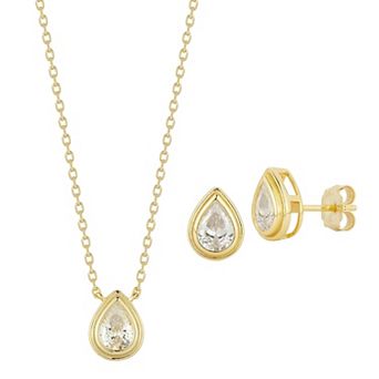 Everyday by Sunkissed Pear Cubic Zirconia Bezel Pendant Necklace & Stud Earring Set
