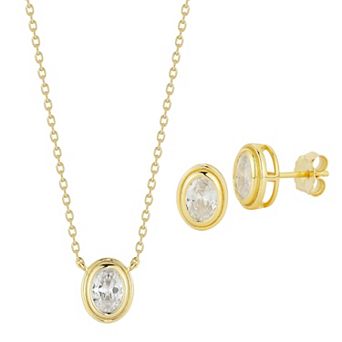 Everyday by Sunkissed Oval Cubic Zirconia Solitaire Bezel Necklace & Stud Earring Set