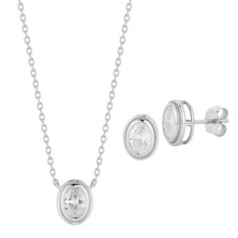 Everyday by Sunkissed Oval Cubic Zirconia Solitaire Bezel Necklace & Stud Earring Set