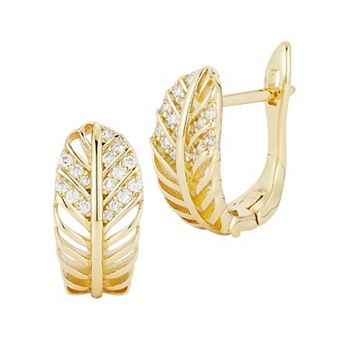 Everyday by Sunkissed Round Cubic Zirconia Pave Click It Feather Hoop Earrings