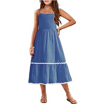 Arshiner Girls Summer Spaghetti Strap Dresses Flowy Tiered Cami Maxi Sundress With Pockets