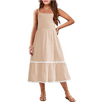 Arshiner Girls Summer Spaghetti Strap Dresses Flowy Tiered Cami Maxi Sundress With Pockets