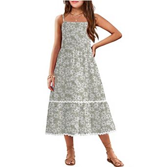 Arshiner Girls Summer Spaghetti Strap Dresses Flowy Tiered Cami Maxi Sundress With Pockets