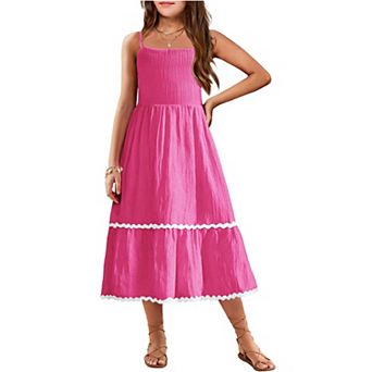 Arshiner Girls Summer Spaghetti Strap Dresses Flowy Tiered Cami Maxi Sundress With Pockets