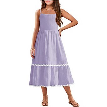 Arshiner Girls Summer Spaghetti Strap Dresses Flowy Tiered Cami Maxi Sundress With Pockets