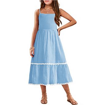 Arshiner Girls Summer Spaghetti Strap Dresses Flowy Tiered Cami Maxi Sundress With Pockets