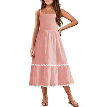 Arshiner Girls Summer Spaghetti Strap Dresses Flowy Tiered Cami Maxi Sundress With Pockets