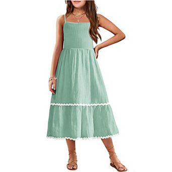 Arshiner Girls Summer Spaghetti Strap Dresses Flowy Tiered Cami Maxi Sundress With Pockets