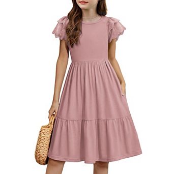 Arshiner Girls Summer Dresses Casual Flutter Sleeve Aline Midi Dress With Pockets