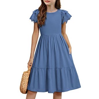 Arshiner Girls Summer Dresses Casual Flutter Sleeve Aline Midi Dress With Pockets