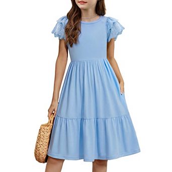 Arshiner Girls Summer Dresses Casual Flutter Sleeve Aline Midi Dress With Pockets