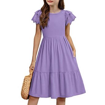 Arshiner Girls Summer Dresses Casual Flutter Sleeve Aline Midi Dress With Pockets