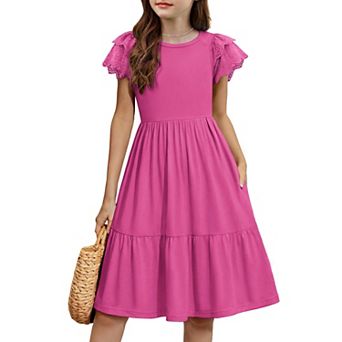 Arshiner Girls Summer Dresses Casual Flutter Sleeve Aline Midi Dress With Pockets