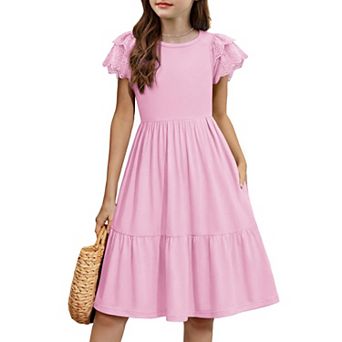 Arshiner Girls Summer Dresses Casual Flutter Sleeve Aline Midi Dress With Pockets