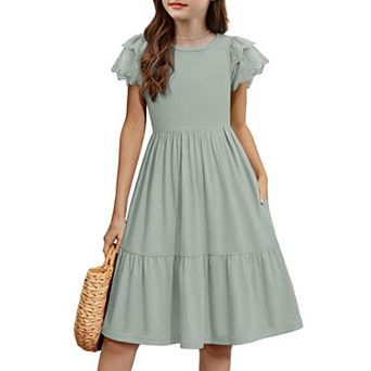 Arshiner Girls Summer Dresses Casual Flutter Sleeve Aline Midi Dress With Pockets