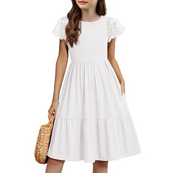 Arshiner Girls Summer Dresses Casual Flutter Sleeve Aline Midi Dress With Pockets