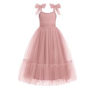 Arshiner Girls Dresses Summer Sleeveless Bowtie Straps Birthday Party Long Tulle Dress