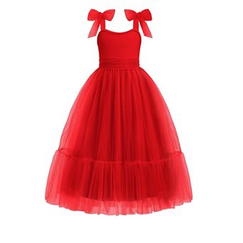 Arshiner Girls Dresses Summer Sleeveless Bowtie Straps Birthday Party Long Tulle Dress