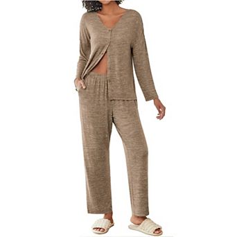 Ekouaer Womens Pajama Sets Button Up Long Sleeve Pajamas Lounge Set Two Piece Sleepwear