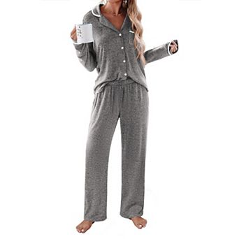 Ekouaer Womens Pajama Sets Long Sleeve Button Down Two Piece Pajamas Notch Collar Sleepwear