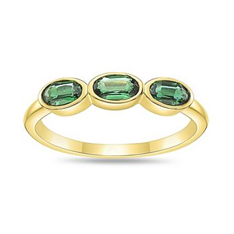 Gemminded 18k Gold Over Sterling Silver Lab-Created Emerald Bezel Set 3-Stone Ring