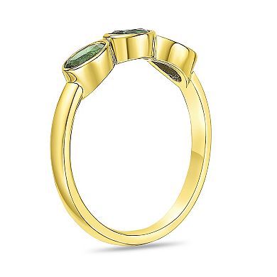 Gemminded 18k Gold Over Sterling Silver Lab-Created Emerald Bezel Set 3-Stone Ring