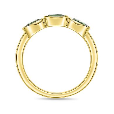 Gemminded 18k Gold Over Sterling Silver Lab-Created Emerald Bezel Set 3-Stone Ring