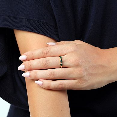 Gemminded 18k Gold Over Sterling Silver Lab-Created Emerald Bezel Set 3-Stone Ring