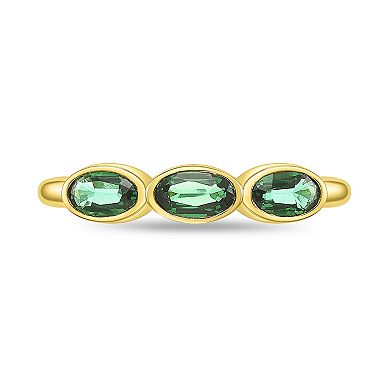 Gemminded 18k Gold Over Sterling Silver Lab-Created Emerald Bezel Set 3-Stone Ring