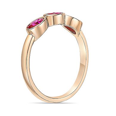 Gemminded Sterling Silver Lab-Created Gemstone 3-Stone Ring
